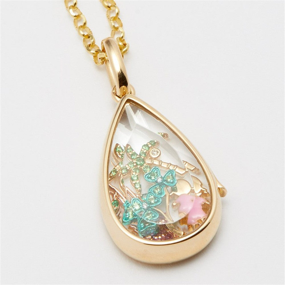Ocean Heart Openable DIY gold Necklace Water Drop Pendant European and American Niche Cute Small Item Collarbone Chain Color Retention