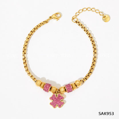 New Lucky Clover Bracelet for Women Stainless Steel Inlaid Diamond Four-Leaf Clover Bracelet Sweet Fairy Style Color-Retaining Jewelry