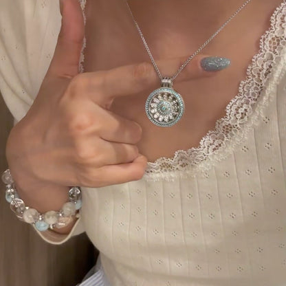 Pure Silver S925 Italian Craft Brushed Mint Green Reversible Compass Necklace Compass Exquisite Light Luxury High-end