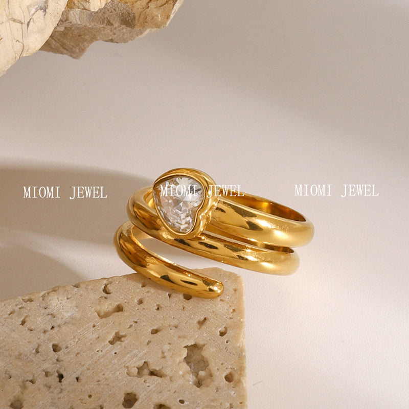 Stainless Steel Heart Zircon Ring High-End Niche Ring Titanium Steel Jewelry Earring
