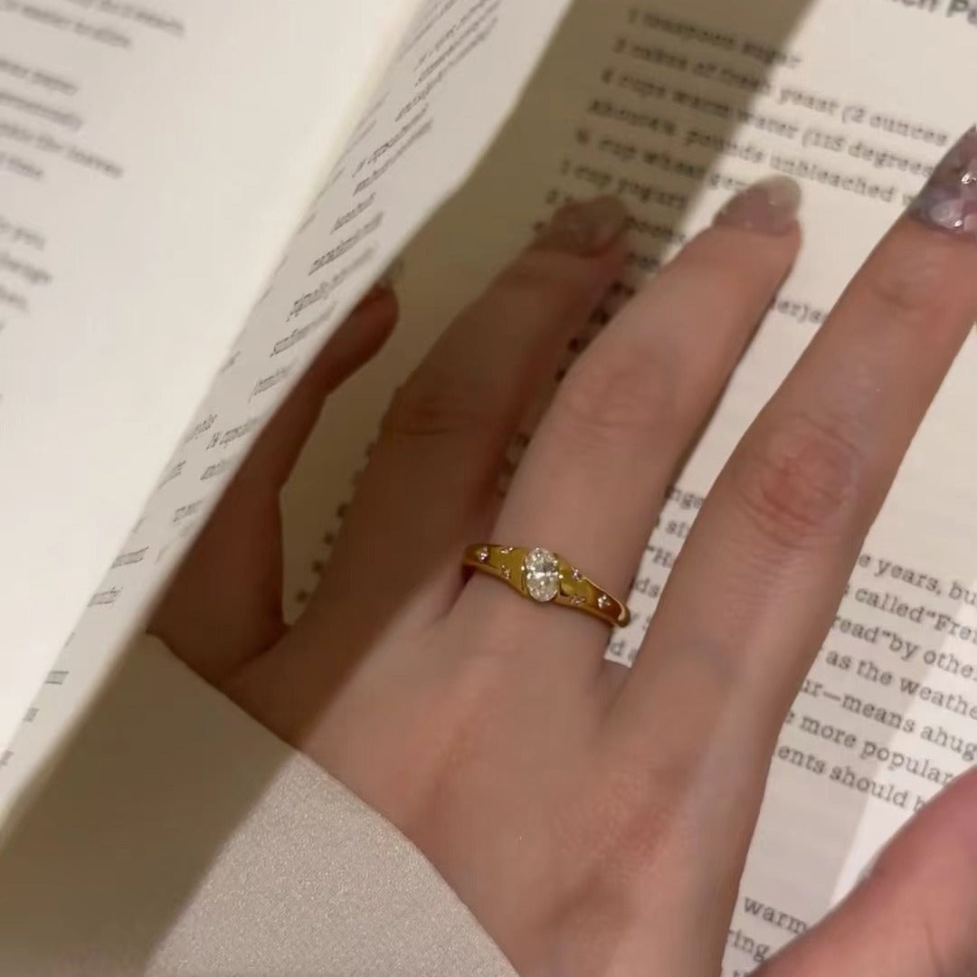 Italian Old Money Style Vintage Light Luxury High-End Jewelry High Carbon Diamond 925 Sterling Silver Starburst Ring