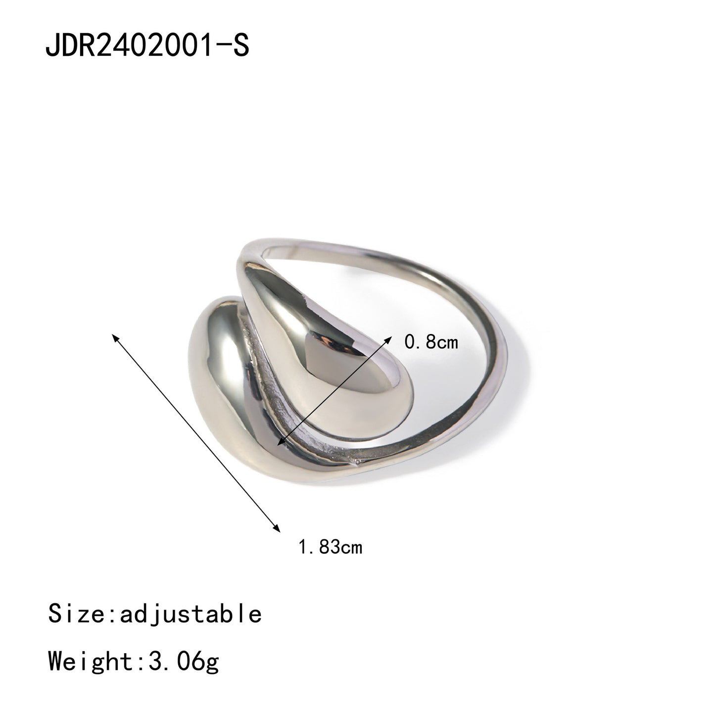 Stainless Steel Water Drop Necklace High-end Earrings Niche Open Bracelet Titanium Steel Ring Jewelry
