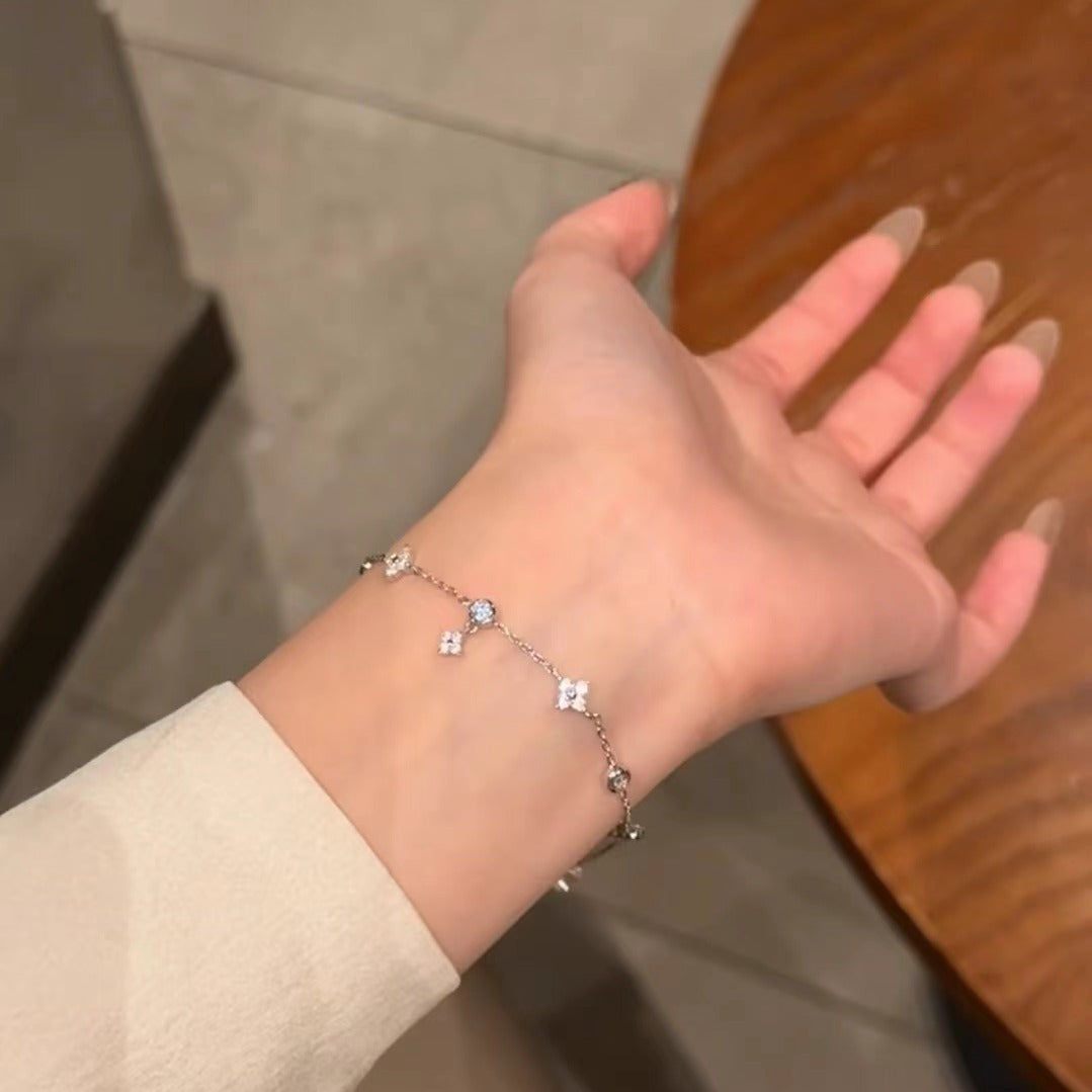 Sterling Silver S925 High Carbon Diamond Four-Leaf Clover Bracelet Light Luxury High-End Exquisite Niche Design Jewelry