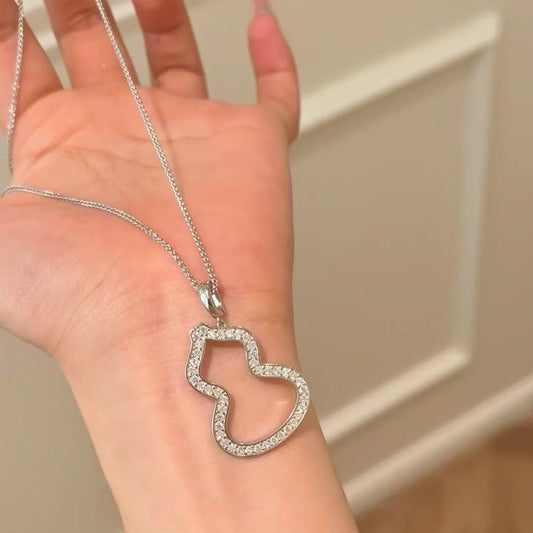 High Carbon Diamond Gourd Fortune Pendant Necklace S925 Sterling Silver Clavicle Chain Long Sweater Chain Women's Fashion Jewelry