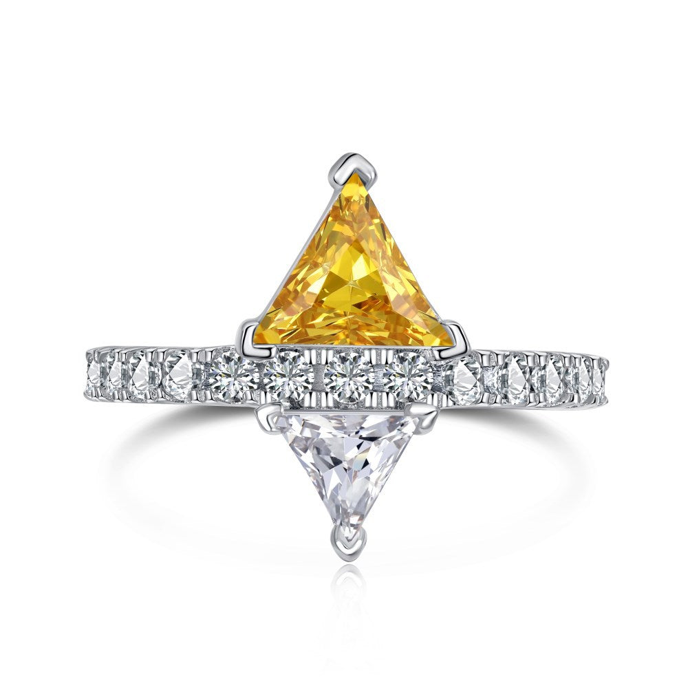 Cross-Border Hot S925 Sterling Silver Yellow Diamond Ring Female Noble Super Flash Ice Flower Cut High Carbon Diamond 8A Zircon Ring