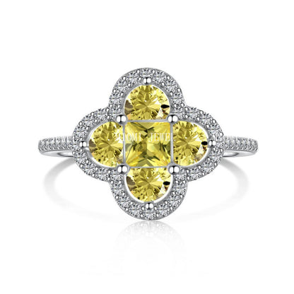Cross-Border Hot S925 Sterling Silver Yellow Diamond Ring Female Noble Super Flash Ice Flower Cut High Carbon Diamond 8A Zircon Ring
