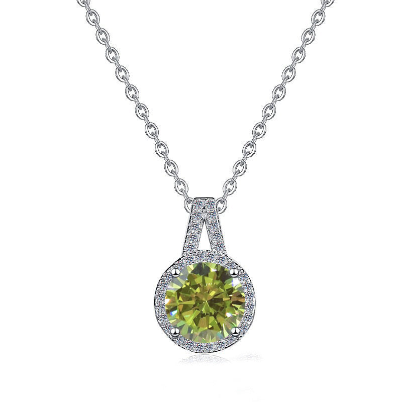 925 Sterling Silver Moissanite Pendant Clavicle Chain V-shaped Round Versatile Round Moissanite Necklace