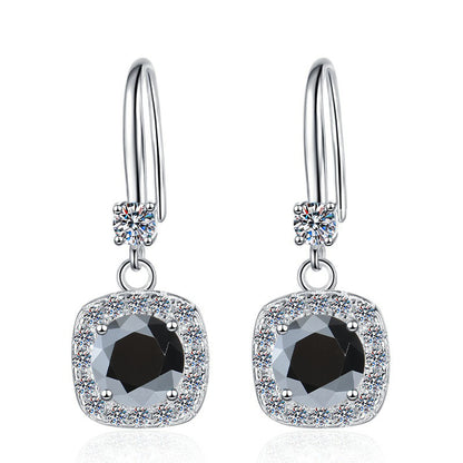Moissanite Earrings 1 Carat GRA Certificate Waist Code Square Korean Fashion Moissanite S925 Sterling Silver Earrings