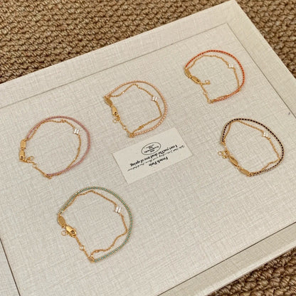 Sterling Silver S925 Four-Leaf Clover Double Layer Stacked Woven Bracelet Niche High-End Versatile Jewelry