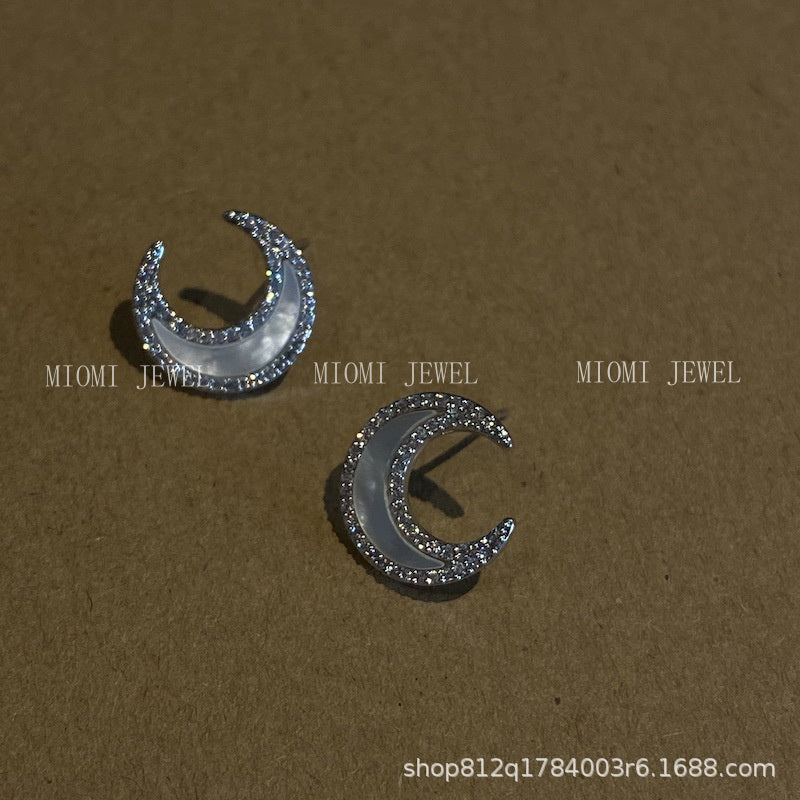 Iris Moon Sea Inlaid Diamond Shell Earrings for Women, Pure Silver Simple Minimalist Style Earrings, 2025 Trend