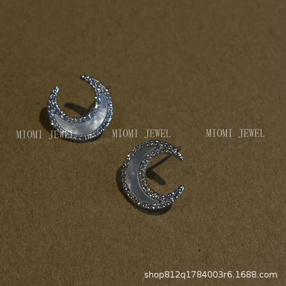 Iris Moon Sea Inlaid Diamond Shell Earrings for Women, Pure Silver Simple Minimalist Style Earrings, 2025 Trend