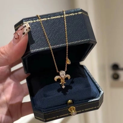 Vintage Style Pure Silver S925 Real Gold Plated High Carbon Diamond Brushed Craft Iris Flower Push-Pull Adjustable Necklace