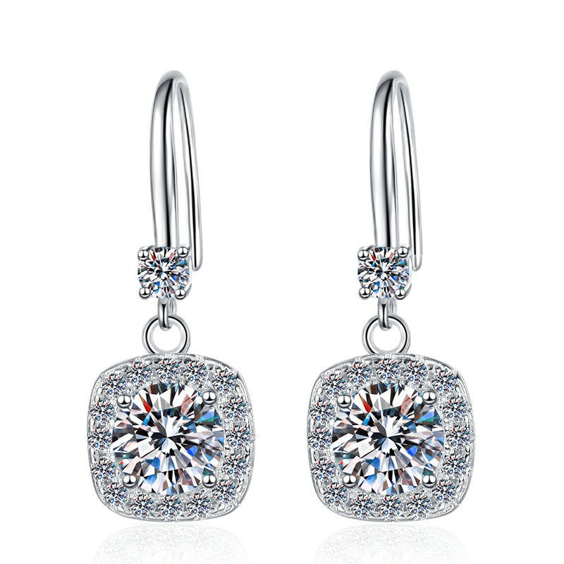 Moissanite Earrings 1 Carat GRA Certificate Waist Code Square Korean Fashion Moissanite S925 Sterling Silver Earrings