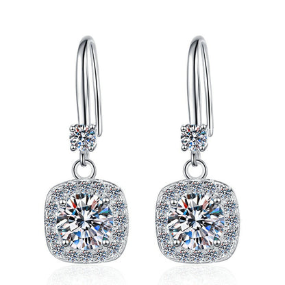Moissanite Earrings 1 Carat GRA Certificate Waist Code Square Korean Fashion Moissanite S925 Sterling Silver Earrings