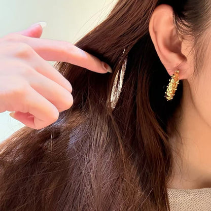 Sterling Silver S925 Vintage Diamond Pattern Personality Hoop Earrings Light Luxury High-end Niche Temperament Earrings