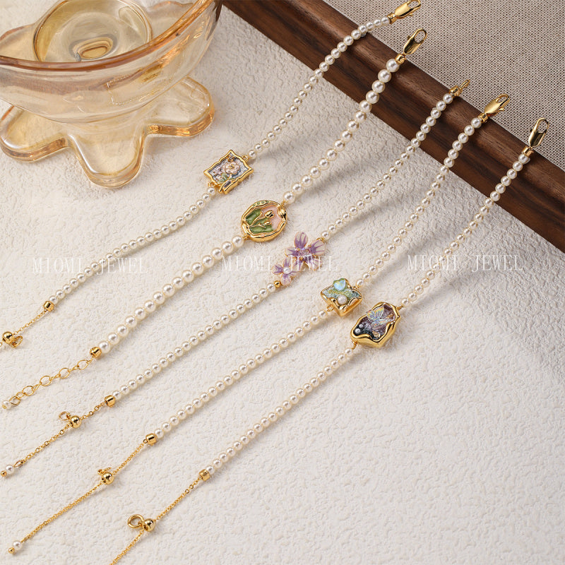 NALA Oil Painting Glass Pearl Bracelet Niche Light Luxury Non-Fading Versatile Creative Jewelry