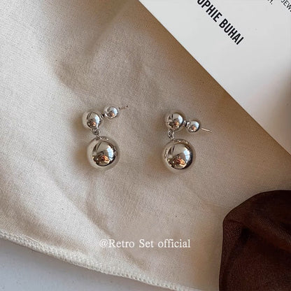 French Style Pure Silver S925 Double Ball Silver Ball Simple Versatile Exquisite 925 Earrings Fashion Personality Minimalist