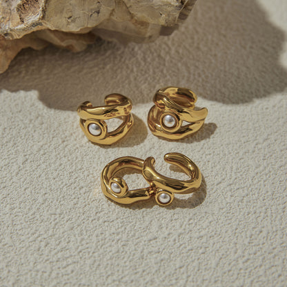 Pearl Ear Clip Stainless Steel Earrings Light Luxury High-end Earrings Niche Design Titanium Steel Jewelry