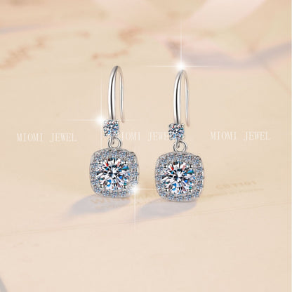 Moissanite Earrings 1 Carat GRA Certificate Waist Code Square Korean Fashion Moissanite S925 Sterling Silver Earrings