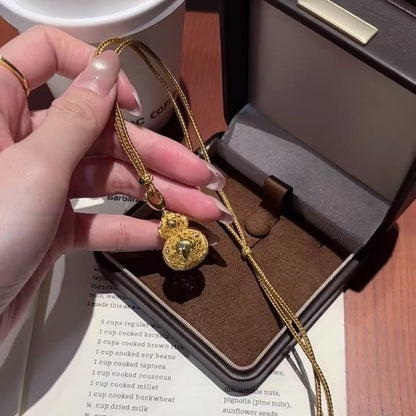 Sterling Silver S925New Chinese Style National Style Filigree Gourd Brown Rope Sweater Chain Light Luxury Fashion Versatile High-end Palace Style