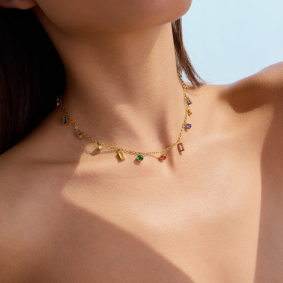 Colorful Diamond Titanium Steel Necklace Non-Fading Jewelry Light Luxury High-End Clavicle Chain Stainless Steel Accessories