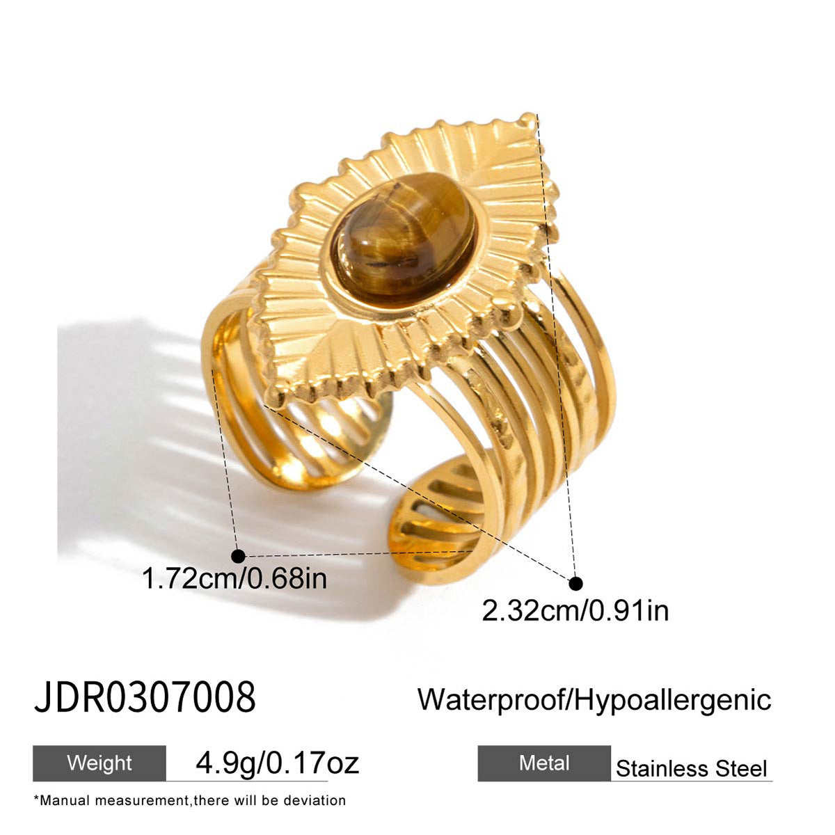 Tiger Eye Stone Ring Niche High-End Feel Hand Jewelry Titanium Steel Non-Fading Women's Ring