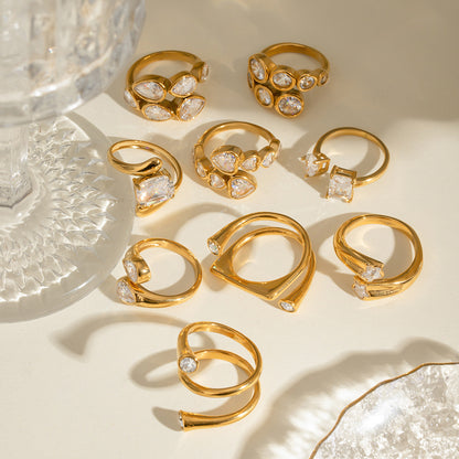 18k Gold Stainless Steel Zircon Open Ring High-end Ins Style Titanium Steel Jewelry Rings