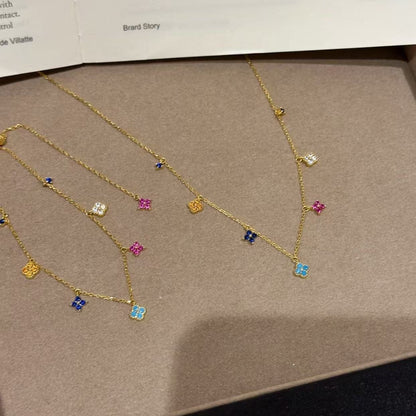 Pure Silver S925 Dopamine Four-Leaf Clover Bracelet Necklace Light Luxury High-End Niche Fashion Simple Versatile