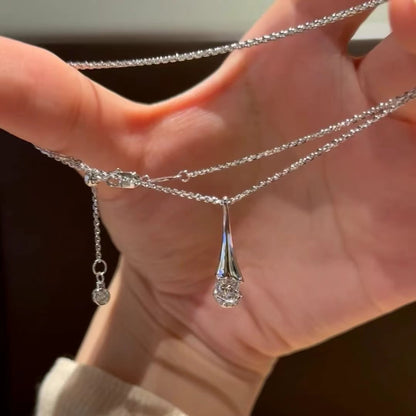 Pure Silver S925 High Carbon Diamond Perfume Bottle Necklace Adjustable Pull Necklace Clavicle Chain Niche