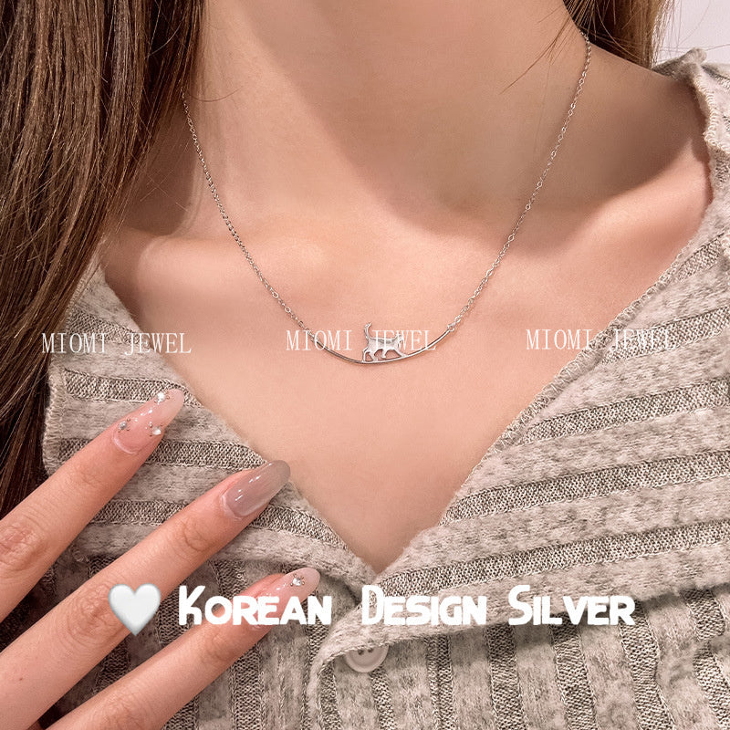 S925 Sterling Silver Little Cat Necklace for Women, Unique Design, Cute Collarbone Chain, Ins Style, Simple and Gentle Fashion INS