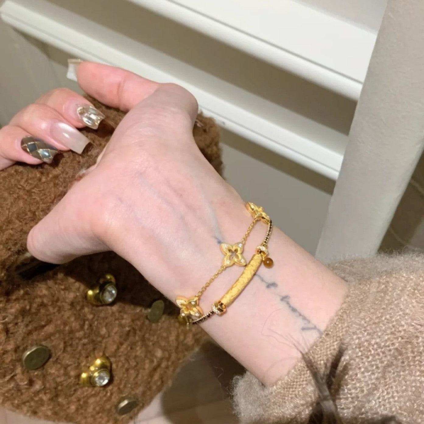 Pure Silver S925 Tiger Eye Stone Smile Black Gold Bracelet Necklace Simple High-end Exquisite Versatile Braided Collarbone Chain