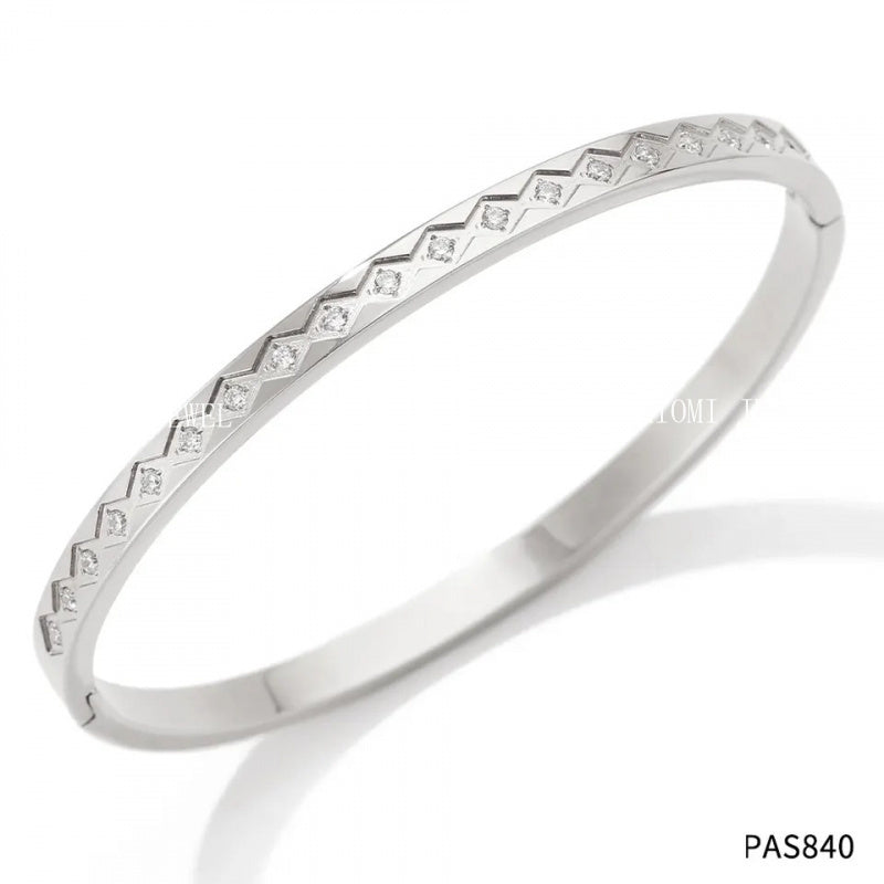 Non-Fading Multiple Styles Diamond-Studded Plain Hoop Bracelet Vacation Style Eight-Pointed Star Waterproof Stackable Stainless Steel Jewelry