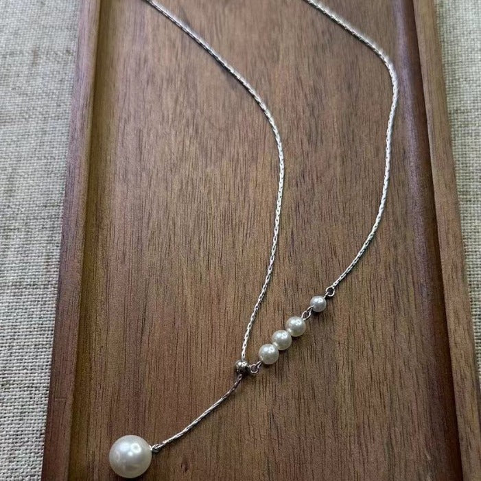 Pure Silver S925 Shijia Pearl Y-Chain Adjustable Necklace Clavicle Chain Niche