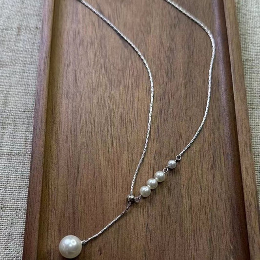 Pure Silver S925 Shijia Pearl Y-Chain Adjustable Necklace Clavicle Chain Niche