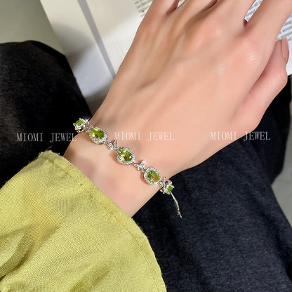S925 Sterling Silver Inlaid Natural Crystal Stone Butterfly Bracelet Multi-color Crystal Clear Healing Fashion Design Women's Style