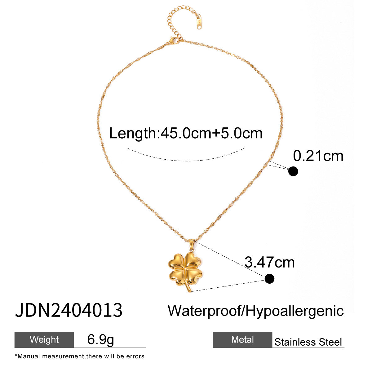 18K Gold Stainless Steel Four-Leaf Clover Pendant Necklace INS Summer New Niche Fashion Simple Titanium Steel Necklace Pendant
