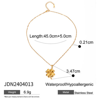 18K Gold Stainless Steel Four-Leaf Clover Pendant Necklace INS Summer New Niche Fashion Simple Titanium Steel Necklace Pendant