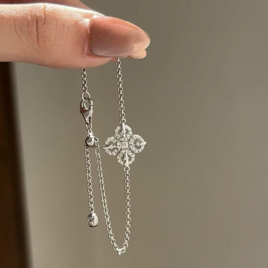 Old Money Style Cross Vajra Double-Sided Bracelet Light Luxury Full Diamond Light Luxury Hollow Small Flower Hand Jewelry Design Sense