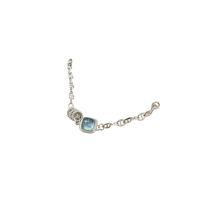 S925 Sterling Silver Exquisite Fat Square Aquamarine Bracelet