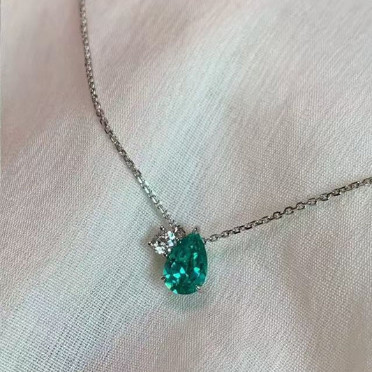 S925 Sterling Silver Paraiba Water Drop Necklace Light Luxury Exquisite High-end Water Drop Zircon Clavicle Chain Fashionable Elegant