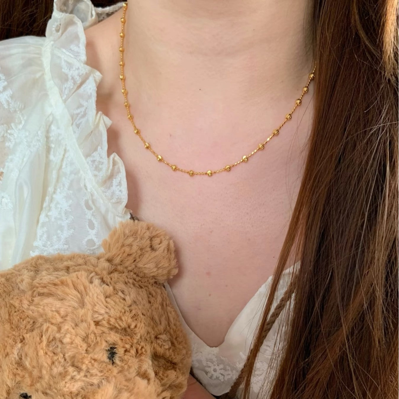 Pure Silver S925 Starry Sky Laser Sparkling Bead Necklace Light Luxury High-end Niche Design Versatile Layered Collarbone Chain