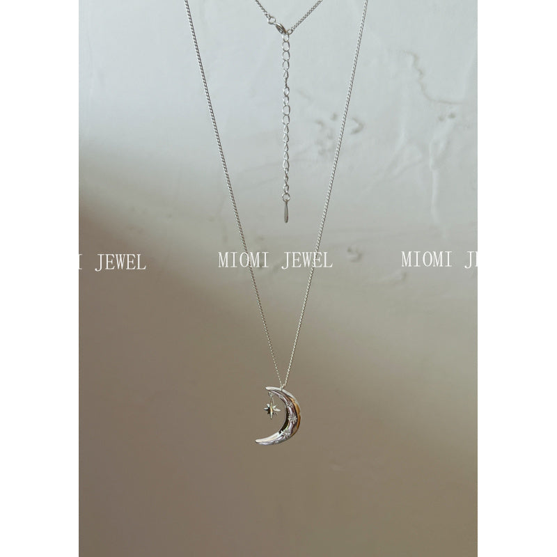 925 Sterling Silver Moon Necklace Collarbone Chain for Women with Unique Design and High-end Feel