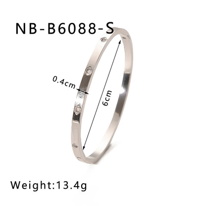Hot-Selling Zircon Heart-Shaped Quadrilateral Geometric White Zircon Green Zircon Titanium Steel Real Gold Plated Color-Retaining Jewelry Bracelet