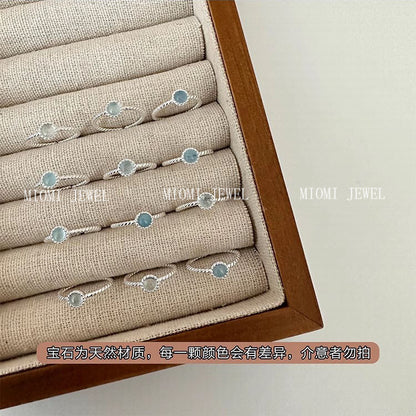 S925 Sterling Silver Natural Aquamarine Ring for Women Braided Round Ring
