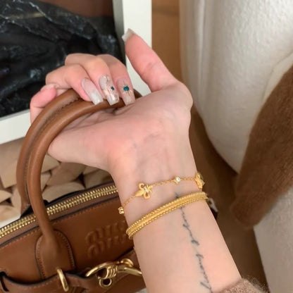 Italian Vintage Brushed Light Luxury High-End 925 Sterling Silver Iris Flower Brushed Reversible Push-Pull Bracelet