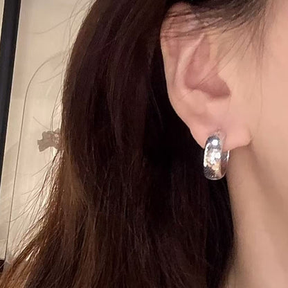 Pure Silver S925 CNC Craft Honeycomb Earrings Large Ear Buckle High-end Sense Ear Hoop European and American Simple Versatile Earrings