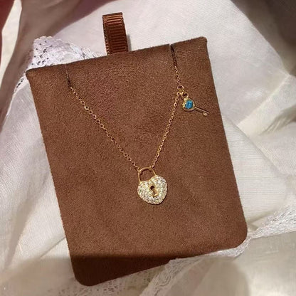 Pure Silver S925 Heart Lock Key Necklace Light Luxury Fashion High-end Niche Versatile Collarbone Chain