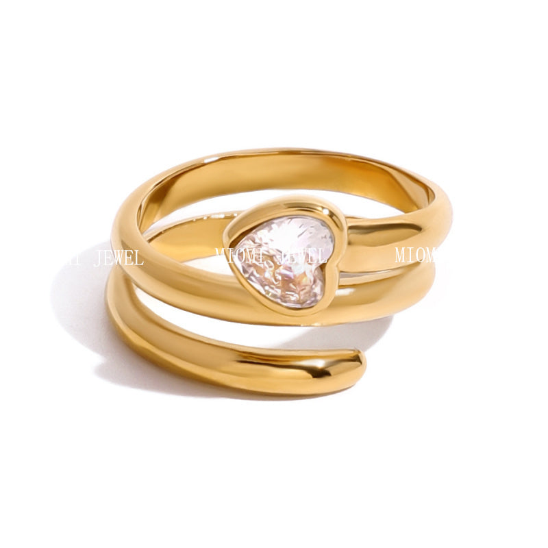 Stainless Steel Heart Zircon Ring High-End Niche Ring Titanium Steel Jewelry Earring