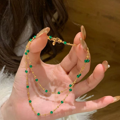 Light Spring Botanical Retro Emerald Fairy Necklace Light Luxury Retro Elegant High-End Palace Style Exquisite