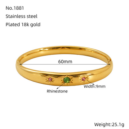 Hot-Selling Non-Fading Bracelet Titanium Steel Gold Wide Open Versatile Cuban Diamond-Studded Bracelet Factory Direct Sale